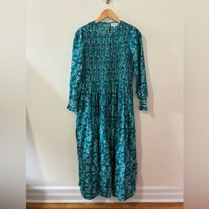 Pink City Prints Teal Ornate Floral Ruched Lolita Maxi Dress EUC Women's Small